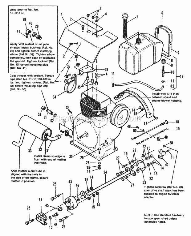 Simplicity 1690521 912H, 12Hp Hydro Tractor Engine Exhaust  Drive Shaft Group - 7112  7114 Later Models Diagram