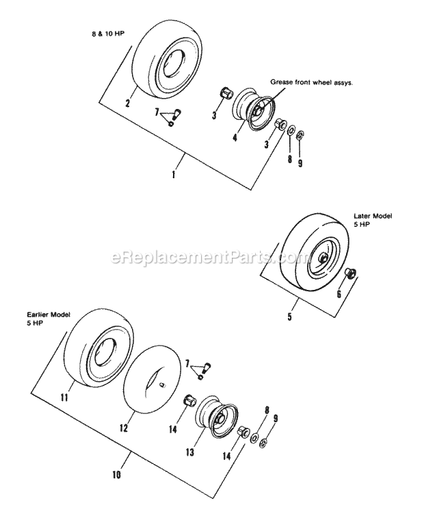 Simplicity 1690536 830 Sprint, 8Hp Gear Front Wheel  Tire Group Diagram