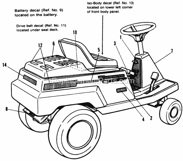 Simplicity 1690537 1036 Sprint, 10Hp 5-Speed Lawn Tractor Decal Group Diagram