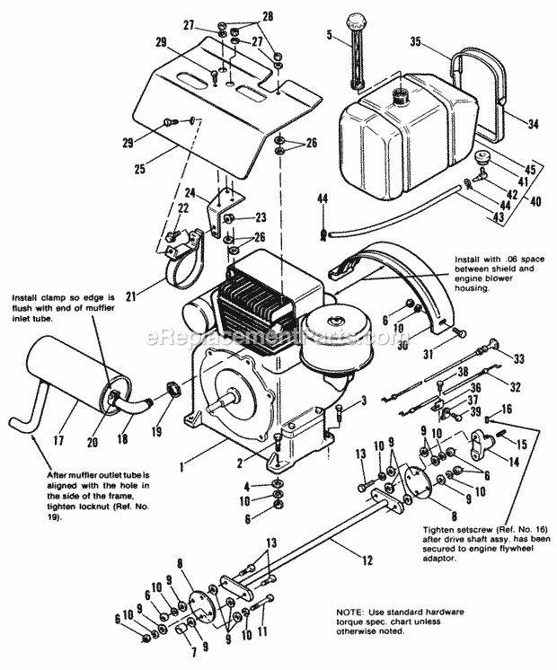 Simplicity 1690539 916H, 16Hp Hydro Tractor Engine Exhaust  Drive Shaft Group - 7116 Diagram
