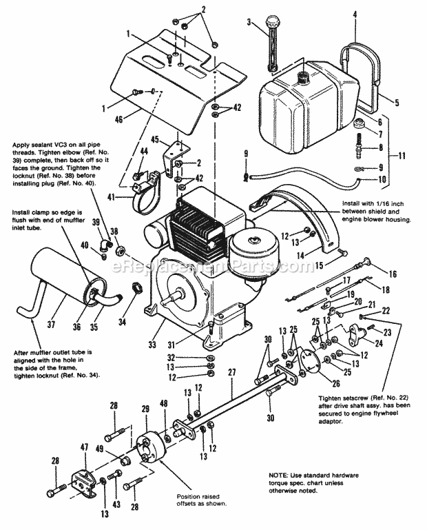 Simplicity 1690577 7116H, 16Hp Hydro Garden Tractor Engine Exhaust  Drive Shaft Group - 7116 Later Models Diagram