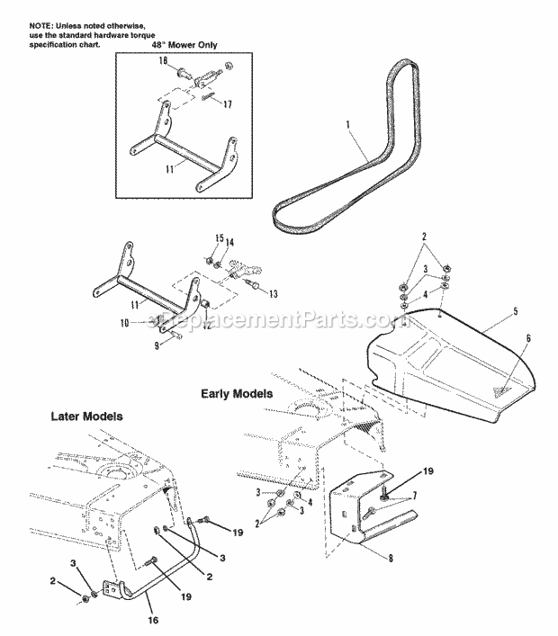Simplicity 1690577 7116H, 16Hp Hydro Garden Tractor 48 Mower Deck - Deflector Stone Guard  Arm Assembly Group Diagram