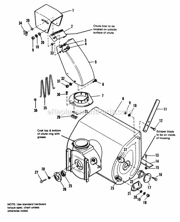 Simplicity 1690831 10Hp, 12V120V 32In Snowthrower Auger Housing  Chute Group Diagram