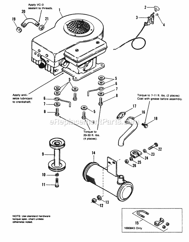 Simplicity 1690841 4208, 8Hp Gear Lawn Tractor Engine Group Diagram