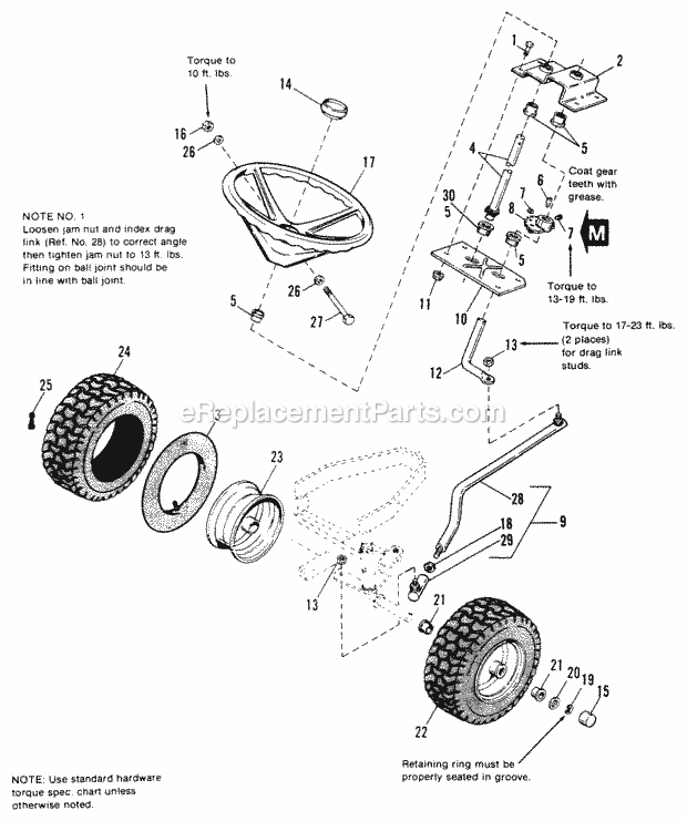 Simplicity 1691340 4212H, 12Hp Hydro Lawn Tractor Steering  Front Wheel Group Diagram