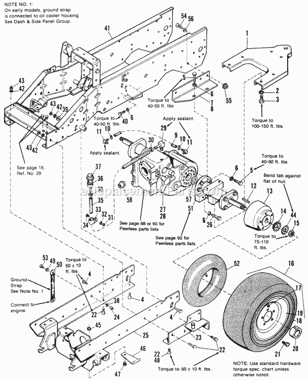 Simplicity 1691393 1918H, 18Hp Ultima Garden Tractor Frame Transaxle  Drawbar Group Diagram