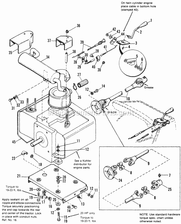 Simplicity 1691397 1918H, 18Hp Hydro Garden Tractor Engine Group - Twin Cylinders (18  20Hp) Diagram