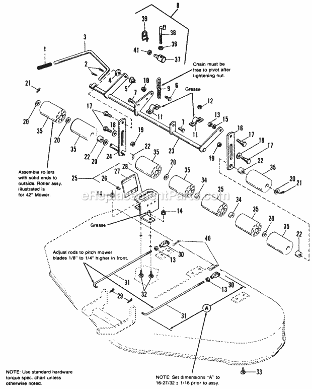 Simplicity 1691492 6512.5H, 12.5Hp Hydro Garden Tractor 42  48 Height Adjusting  Roller Group Diagram