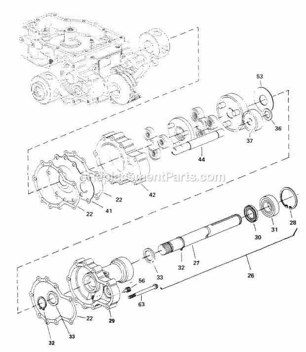 Simplicity 1691644 6516H, 16Hp Hydro Garden Tactor Eaton 850 Transaxle - Right Axle Subassembly Diagram