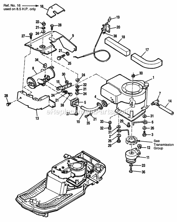 Simplicity 1692386 Coronet, 8.5Hp Gear And 30In M Engine Group - Electric Clutch (Pto)-85 10  12Hp Briggs  Stratton Diagram