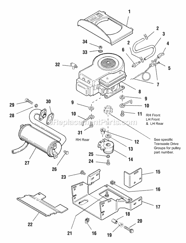 Simplicity 1692592 2514H, 14Hp Hydro And 38In Mow Engine Group - Electric Clutch Diagram