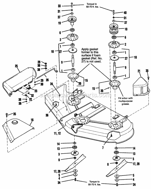 Simplicity 1692632 1716H, 16Hp Hydro And 44In Mow 44  50 Mower - Deck Arbors  Blades Diagram