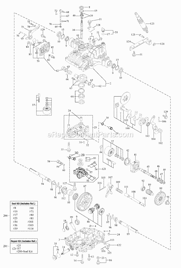 Simplicity 1692724 Landlord, 16Hp Hydro And 44In Transmission Service Parts - Tuff Torq K71E With Diff Lock (1718534 1686897) Diagram