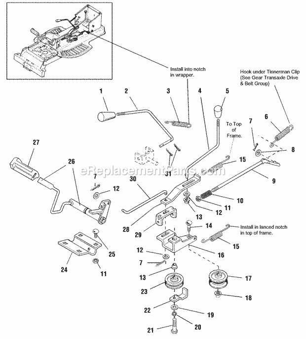 Simplicity 1692830 516G, 16Hp Gear And 44In Mower Control Rod Group Diagram