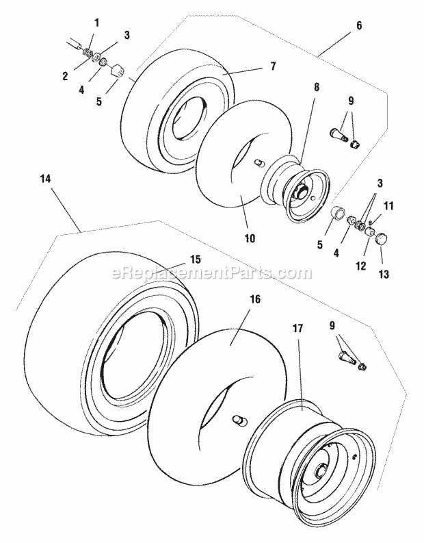 Simplicity 1692839 1717H, 17Hp Lc Hydro Wheels  Tires Diagram