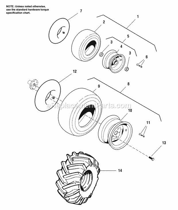 Simplicity 1692849 2818H, 18Hp Hydro Tire  Wheel Group Diagram