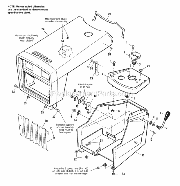 Simplicity 1692849 2818H, 18Hp Hydro Dash Hood  Grille Group - Manual Steering Models Diagram