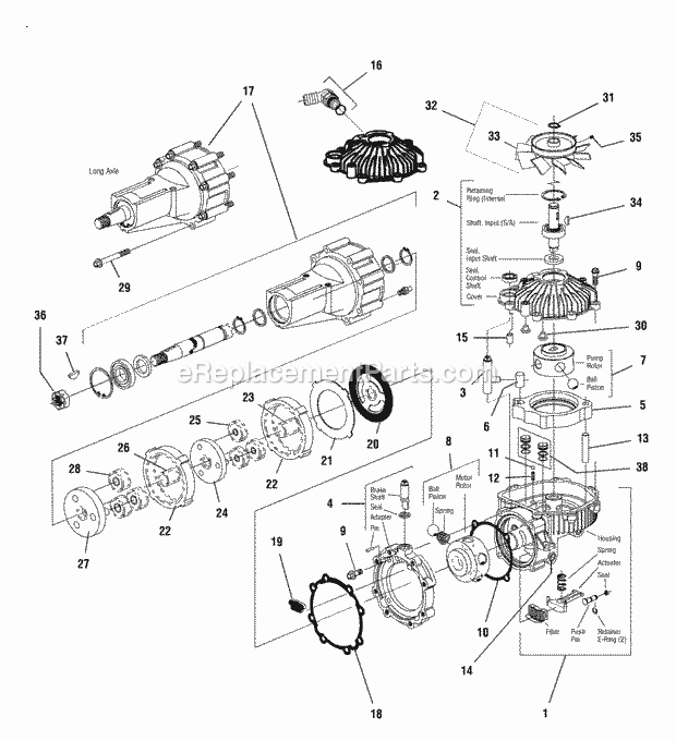 Simplicity 1692900 Zt, 14Hp Hydro And 38In Mower Tractor Transaxle Service Parts (Eaton 778-010) Diagram