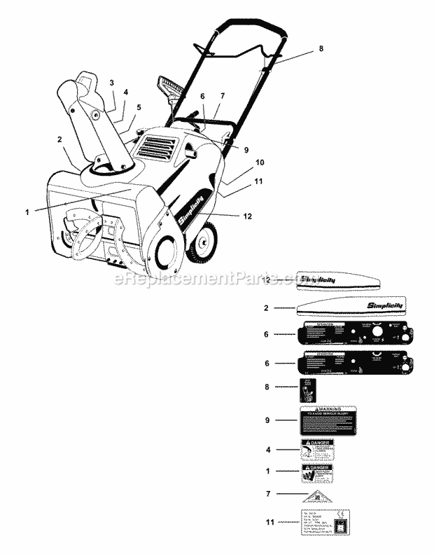 Simplicity 1692918 Snowblower Decals - Safety  Common (C985178) Diagram