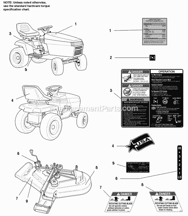 Simplicity 1693058 1614H, 14Hp V-Twin Hydro Decals - Safety  Common Diagram