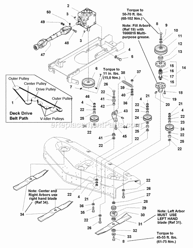 Simplicity 1693110 Legacy, 25Hp V-Twin And 60In M 60 Mower Deck - Drive Belt Arbor  Blade Group (985162) Diagram