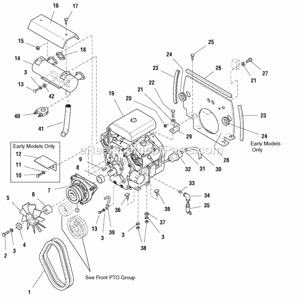 Simplicity 1693117 Legacy, 25Hp V-Twin And 60In M Engine Group - Air Cooled Models (E985755) Diagram