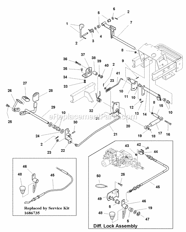 Simplicity 1693117 Legacy, 25Hp V-Twin And 60In M Foot Control Cruise  Differential Lock Group (985107) Diagram