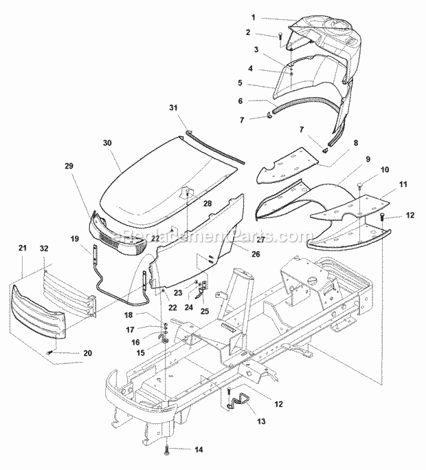 Simplicity 1693117 Legacy, 25Hp V-Twin And 60In M Hood Dash  Footrest Group (985117) Diagram