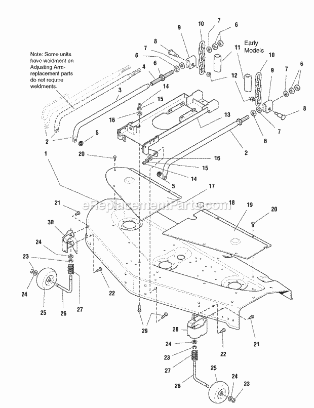 Simplicity 1693117 Legacy, 25Hp V-Twin And 60In M 60 Mower Deck - Housing Cover  Gauge Wheel Group (985506) Diagram