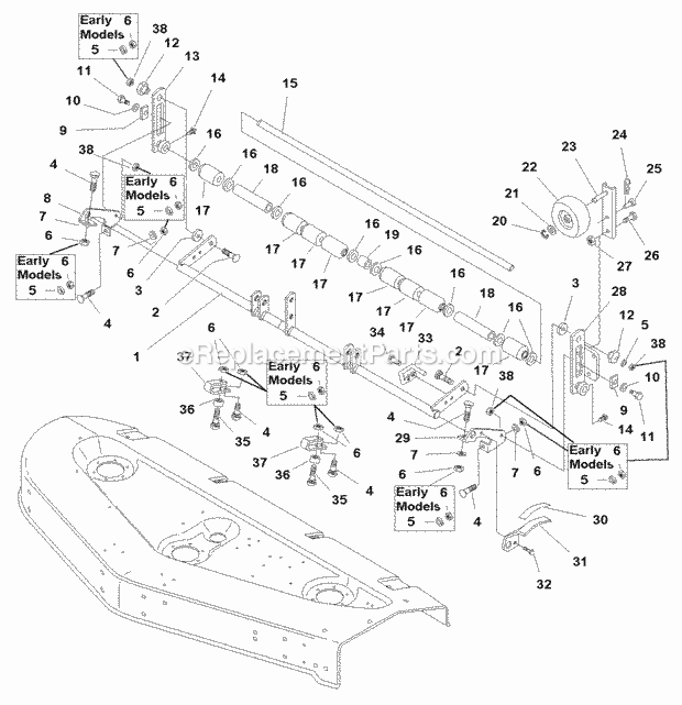 Simplicity 1693117 Legacy, 25Hp V-Twin And 60In M 60 Mower Deck - Roller Bar Group - (Serial No 1 To 59999) (S0985504) Diagram