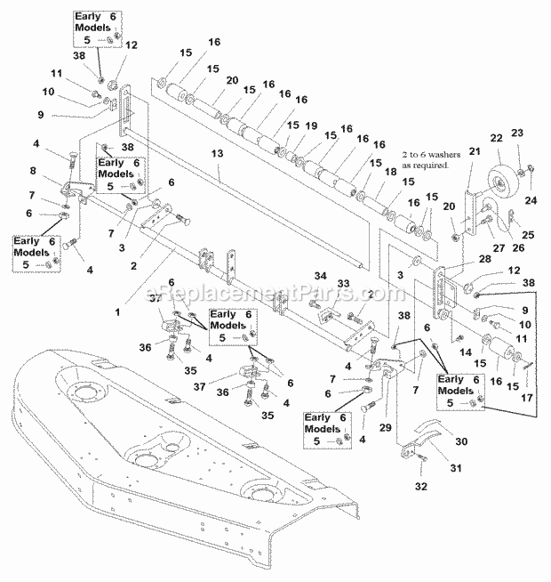 Simplicity 1693117 Legacy, 25Hp V-Twin And 60In M 60 Mower Deck - Roller Bar Group - (Serial No 60000 And Above) (S6985504) Diagram