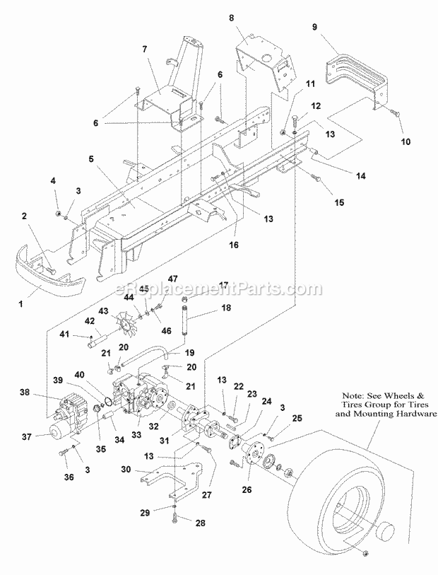 Simplicity 1693133 2920, 20Hp V-Twin And 48In Mow Frame  Transaxle Group (985115) Diagram