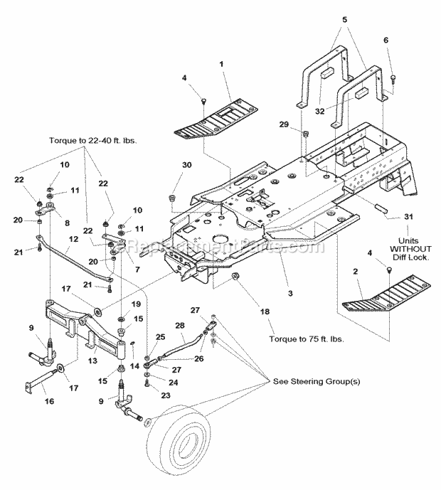Simplicity 1693379 Landlord Dlx, 17Hp Lc Hydro Frame  Front Axle Group (985513) Diagram