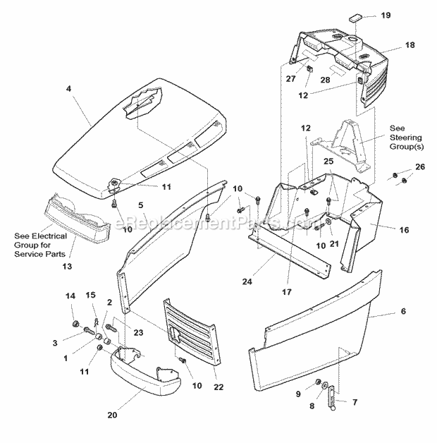 Simplicity 1693379 Landlord Dlx, 17Hp Lc Hydro Hood Grille  Dash Group - 17Hp Kawasaki Liquid Cooled Models (985520) Diagram