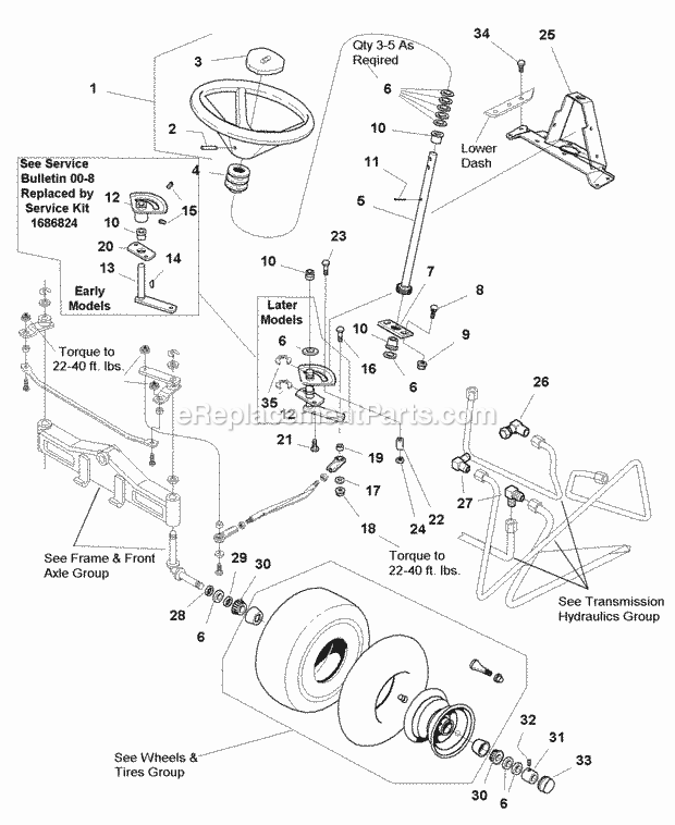 Simplicity 1693388 Landlord Dlx, 17Hp Lc Hydro An Steering Group - Manual Steering (985786) Diagram