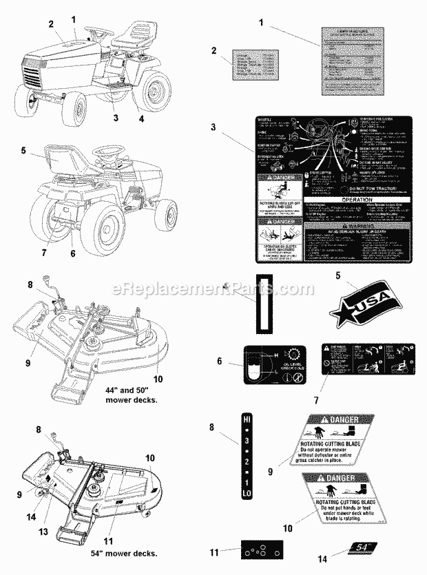 Simplicity 1693398 1718H, 18Hp Hydro And 50In Mow Decals Group - Safety  Common (C985788) Diagram