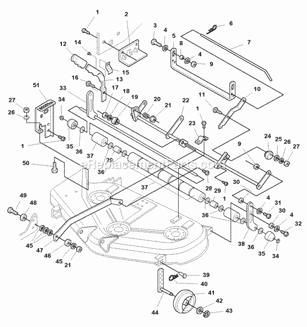 Simplicity 1693543 516H, 16Hp Hydro And 44In Mowe 44 Mower Deck - Height Adjustment  Roller Bar Group (985585) Diagram