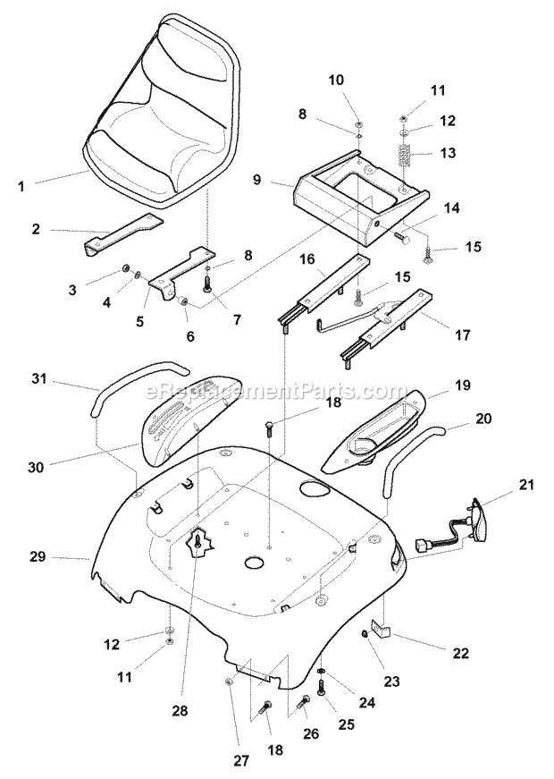 Simplicity 1693567 Legacy, 25Hp V Hydro Waddition Seat  Deck Group (K985117) Diagram