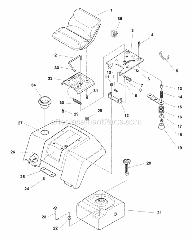 Simplicity 1693604 2618, 18Hp V-Twin Hydro Seat Deck  Fuel Tank Group (985605) Diagram