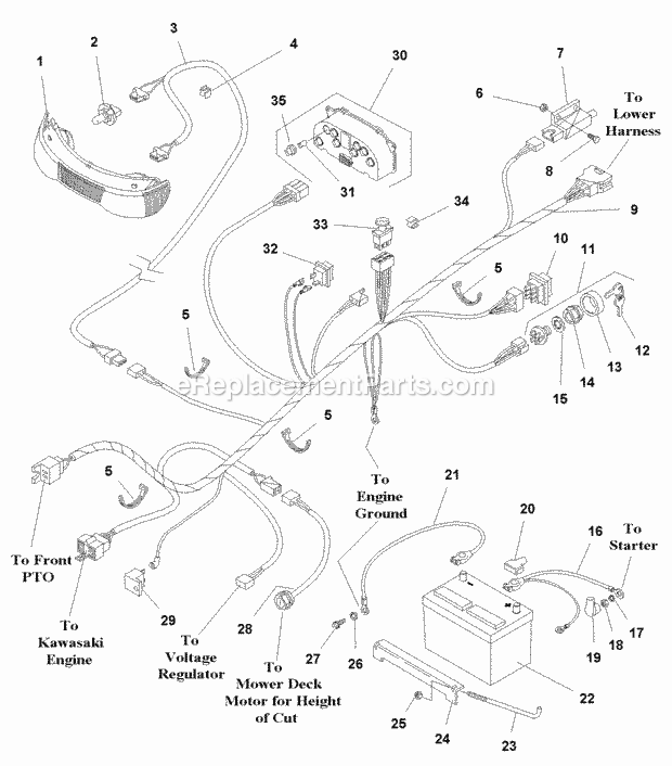Simplicity 1693638 2925, 25Hp V-Twin And 54In Mow Electrical Group - Main Harness - Air Cooled Models (U985109) Diagram