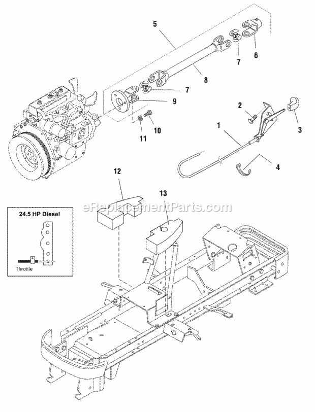 Simplicity 1693740 Legacy, 24.5Hp Diesel And 60In Drive Shaft  Throttle Group Diagram