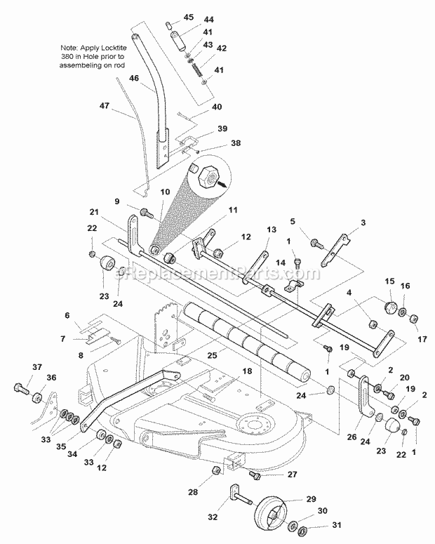 Simplicity 1693829 Zt, 14Hp Hydro And 38In Mower 38 Mower Deck - Height Adjustment  Roller Bar (985793) Diagram
