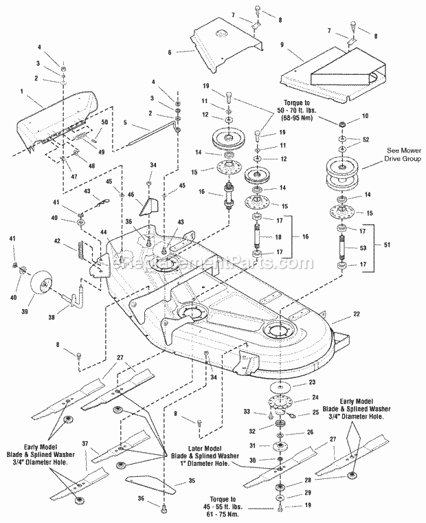Simplicity 1693994 1720H, 20Hp Hydro And 54In Mow 54 Mower Deck - Housing Arbors  Blades Group (986018) Diagram
