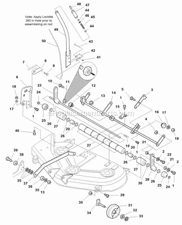 Simplicity 1694078 Zt, 16Hp Hydro And 44In Mower 44 Mower Deck - Height Adjustment  Roller Bar (985794) Diagram