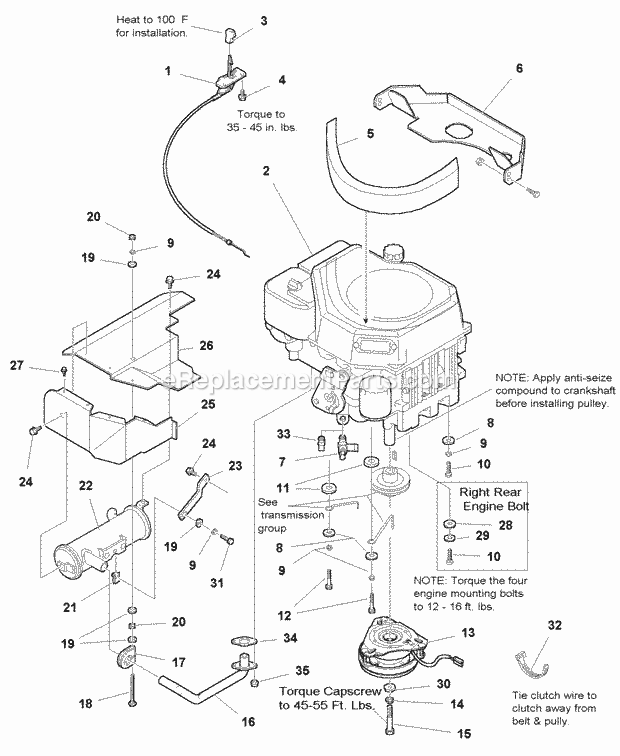 Simplicity 1694080 Zt, 16Hp Hydro And 38In Mower Engine Group - Electric Clutch - 16Hp Kohler Cv460 Models (E985941) Diagram