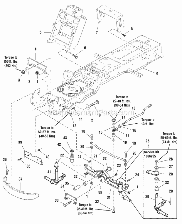 Simplicity 1694105 2418H, 18Hp Hydro And 40In Mow Frame  Front Axle Group (985880) Diagram