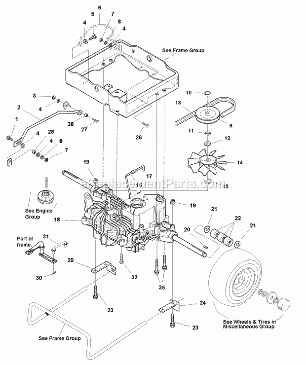 Simplicity 1694201 Regent, 16Hp Hydro And 38In Mo Transmission Group (985852) Diagram