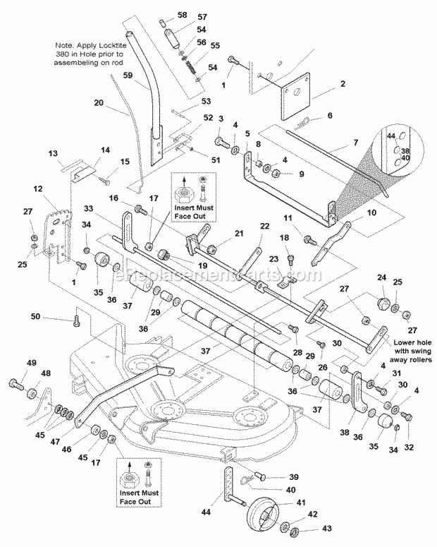 Simplicity 1694202 Regent, 16Hp Hydro And 44In Mo 44 Mower Deck - Height Adjustment  Roller Bar (985778Aa) Diagram