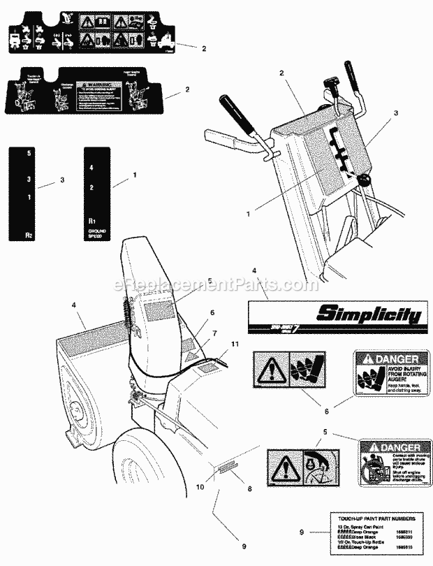Simplicity 1694442 1280E, 12Hp 32In Snowthrower Decals Group - 1280 (D986374) Diagram