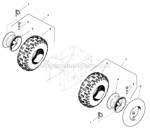 Simplicity 1694589 9560E, 9.5Hp 24In Snowthrower Wheels  Tires Group (2986549 2986551) Diagram